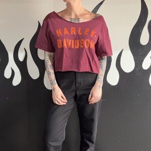Harley-Davidson Maroon and Orange Crop Top